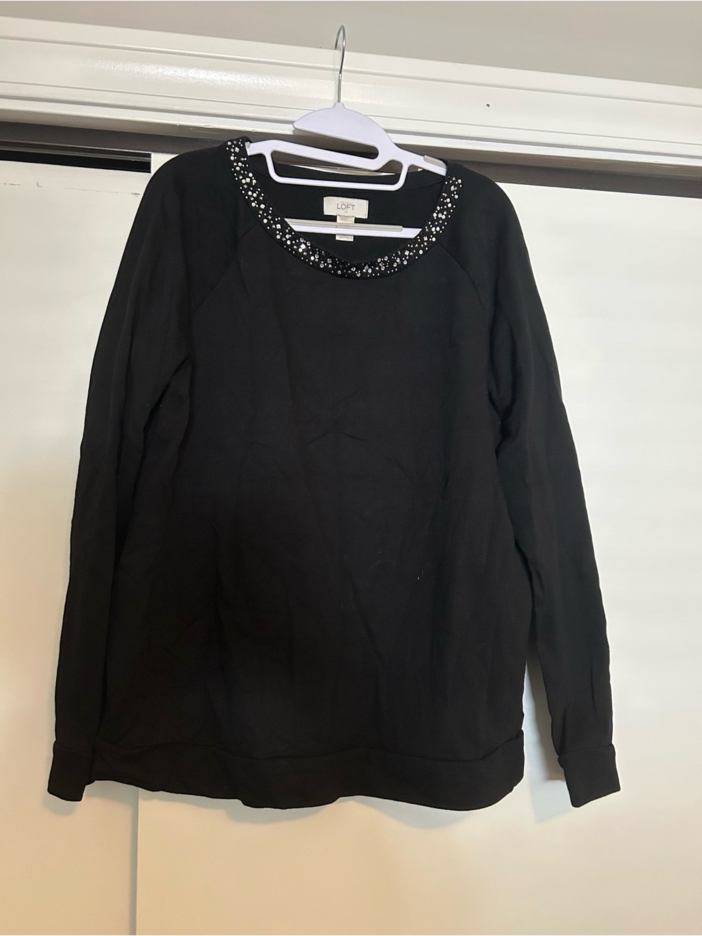 LOFT Black Jeweled Crewneck Sweatshirt